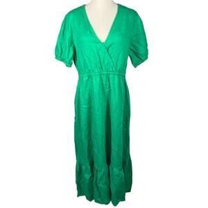 Fatface Green Vivvie Linen Midi Dress Womens 14R Pockets Bright Clean Girl